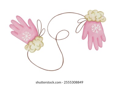 Winter warm, knitted, fur gloves, mittens. Vector graphics.