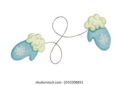 Winter warm, knitted, fur gloves, mittens. Vector graphics.