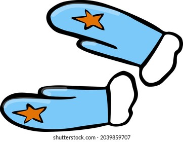 Winter warm mittens hand drawn element for creating textile designs, postcards, calendars, photo frames. Vector illustration.