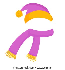 Sombrero rosa cálido de invierno y bufanda de punto. .Ilustración vectorial.