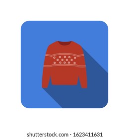 winter warm red sweater knitted scandinavian flat icon with long shadow vector