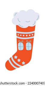 Winterwärme Socken flach Ikone Weihnachtsdekor. Vektorgrafik