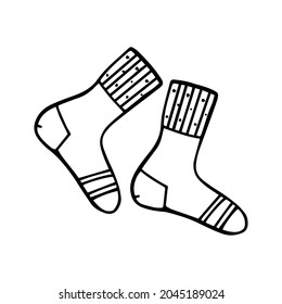 Calcetines calientes de invierno elemento dibujado a mano para crear diseños textiles, postales, calendarios, marcos fotográficos. Ilustración vectorial.