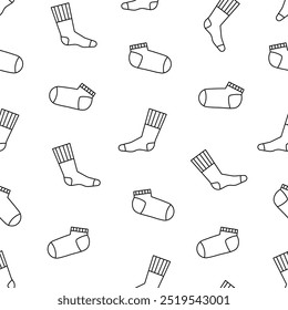 Winter warm socks. Seamless pattern. Coloring Page. Stylish cotton and woolen with different textures. Hand drawn style. Vector drawing. Design ornaments.