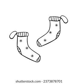 Winter Warm socks Wool Felt boots, cartoon vector illustration of doodle style. Isolated on white