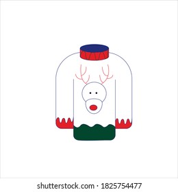 

Winter warm sweater with deer, warm sweater icon, winter clothes, festive Christmas outfit, vector object isolated on a white background.