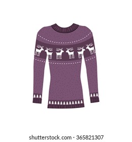 Winter warm sweater handmade, svitshot, jumper for knit. Sweater Icon. Womens sweaters, mens sweater, unisex sweater. Sweaters or jumpers with deers icons. Christmas, New Year. Isolated sweater