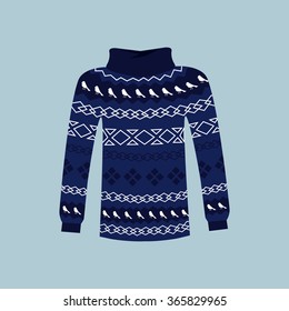 Winter warm sweater handmade, svitshot, jumper for knit. Sweater Icon. Womens sweaters, mens sweater, unisex sweater. Sweaters or jumpers with deers icons. Christmas, New Year. Isolated sweater