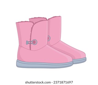 Winter warm ugg boots with fur. Hand drawn vector illustration on a white background.