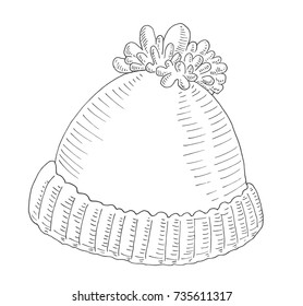 Winter warm women's hat. The sketch marker. Vector.