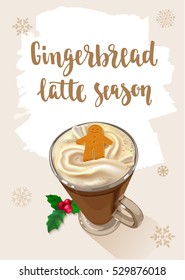 Winter Warming beverage quote. Modern calligraphy style handwritten lettering with glass and decorative elements. Vector illustration for cards, leaflets or banners on cozy light background.