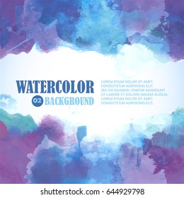 Winter Watercolor Background With Artistic Splashes And Place For Text. Blue, Violet, Indigo, Purple Colors.