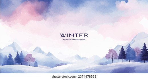 Winter watercolor Background vector aurora color theme
