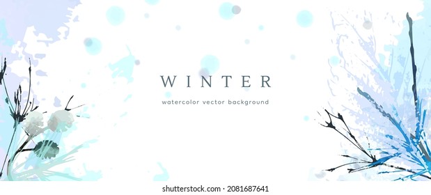 Fondo de acuarela de invierno. Textura de dibujo de la mano del vector hojas botánicas, flores. Diseño artístico abstracto de vacaciones en invierno. Tarjeta moderna, cubierta para la boda, invitación. Decoración de arte navideño.