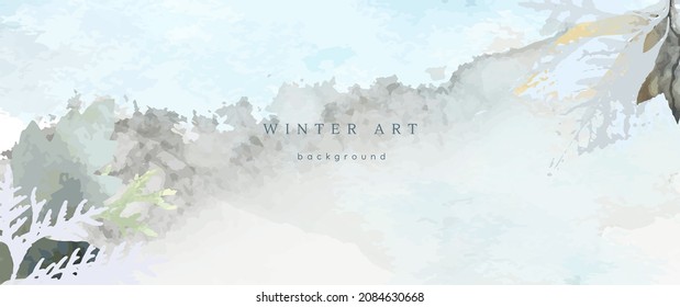 Winter watercolor background. Vector hand drawing texture botanical leaves, flowers. Holiday abstract art design for winter season. Modern card, cover for wedding, invite. Christmas arts decoration.
