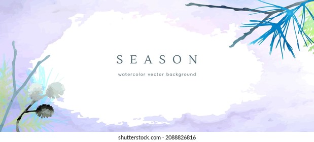 Winterfarbener Hintergrund. Vektor handgezeichnete Textur botanische Blätter, Blumen. Abstraktes Urlaubsdesign für die Wintersaison. Moderne Karte, Decken für Hochzeit, Einladung. Weihnachtskunstdekoration.