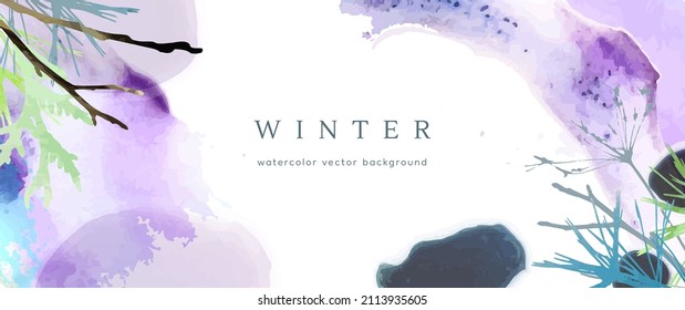 Winterfarbener Hintergrund. Vektor handgezeichnete Textur botanische Blätter, Blumen. Abstraktes Urlaubsdesign für die Wintersaison. Moderne Karte, Decken für Hochzeit, Einladung. Weihnachtskunstdekoration.