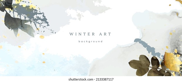Fondo de acuarela de invierno. Textura de dibujo de la mano del vector hojas botánicas, flores. Diseño artístico abstracto de vacaciones en invierno. Tarjeta moderna, cubierta para la boda, invitación. Decoración de arte navideño.