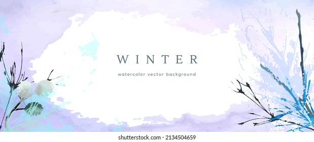 Fondo de acuarela de invierno. Textura de dibujo de la mano del vector hojas botánicas, flores. Diseño artístico abstracto de vacaciones en invierno. Tarjeta moderna, cubierta para la boda, invitación. Decoración de arte navideño.