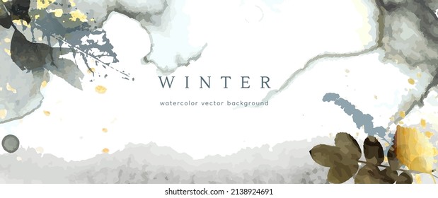 Winterfarbener Hintergrund. Vektor handgezeichnete Textur botanische Blätter, Blumen. Abstraktes Urlaubsdesign für die Wintersaison. Moderne Karte, Decken für Hochzeit, Einladung. Weihnachtskunstdekoration.