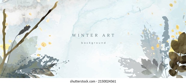 Fondo de acuarela de invierno. Textura de dibujo de la mano del vector hojas botánicas, flores. Diseño artístico abstracto de vacaciones en invierno. Tarjeta moderna, cubierta para la boda, invitación. Decoración de arte navideño.