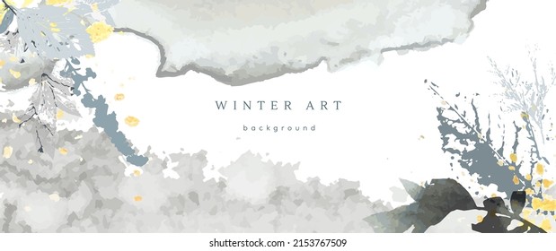 Fondo de acuarela de invierno. Textura de dibujo de la mano del vector hojas botánicas, flores. Diseño artístico abstracto de vacaciones en invierno. Tarjeta moderna, cubierta para la boda, invitación. Decoración de arte navideño.