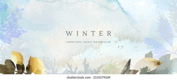 Fondo de acuarela de invierno. Textura de dibujo de la mano del vector hojas botánicas, flores. Diseño artístico abstracto de vacaciones en invierno. Tarjeta moderna, cubierta para la boda, invitación. Decoración de arte navideño.