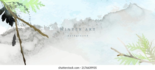 Fondo de acuarela de invierno. Textura de dibujo de la mano del vector hojas botánicas, flores. Diseño artístico abstracto de vacaciones en invierno. Tarjeta moderna, cubierta para la boda, invitación. Decoración de arte navideño.