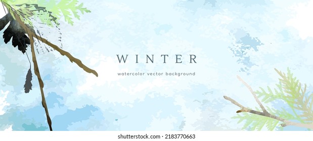Winterfarbener Hintergrund. Vektor handgezeichnete Textur botanische Blätter, Blumen. Abstraktes Urlaubsdesign für die Wintersaison. Moderne Karte, Decken für Hochzeit, Einladung. Weihnachtskunstdekoration.