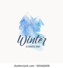 Winter watercolor illustration with snowy mountains. Vector hand drawn design element isolated on white