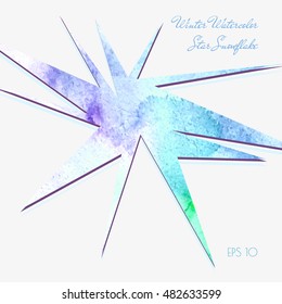 winter watercolor painted sharp ice star in vector