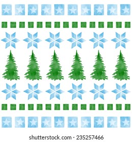 Winter  watercolor seamless pattern with tree and snowflake