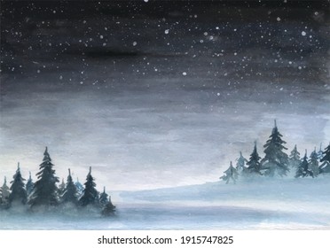 Winter Watercolor Vector Background Illustration Landscape  snowflake   trees   Watercolor hand drawn illustration