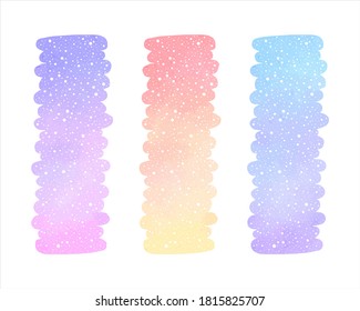 Winter watercolor vector long banners set, text frames with falling snow texture. Brush stroke shapes, watercolour colorful gradient sky. Hand drawn background, border template, graphic design element