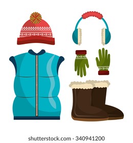 Winter wear, clothes and accesories graphic design, vector illustration eps10