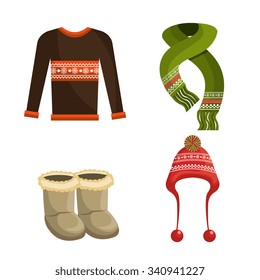 Winter wear, clothes and accesories graphic design, vector illustration eps10