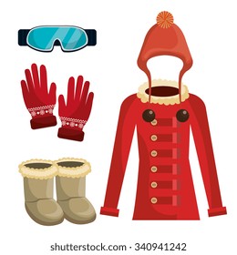 Winter wear, clothes and accesories graphic design, vector illustration eps10