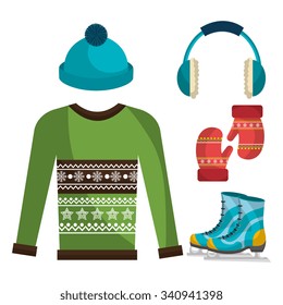 Winter wear, clothes and accesories graphic design, vector illustration eps10