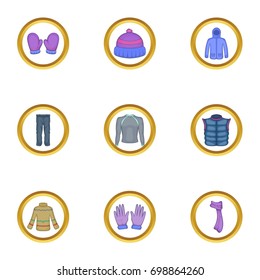 Winter wear icons set. Cartoon illustration of 9 winter wear vector icons for web design