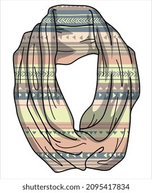 WINTER WEAR UNISEX SCARF MUFFLER WITH PRINT AND PATTERN ACCESSORIES VECTOR SKETCH