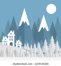 Winter weather and blue mountain. Vector illustration
