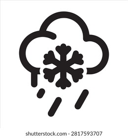 Winter weather icon featuring a snowflake inside a cloud with falling snow or freezing rain, snowflake