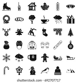 Winter weather icons set. Simple style of 36 winter weather vector icons for web isolated on white background
