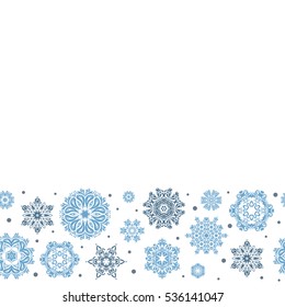 Winter weather. Seamless pattern with snowflakes. Winter background. Blow snow texture pattern on white background. Windstorm. Winter mood background. Abstract snowstorm with blue snowflakes.