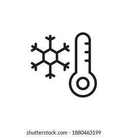 Winter weather temperature icon and thermometer. Weather and seasons icons, outline style. Vector