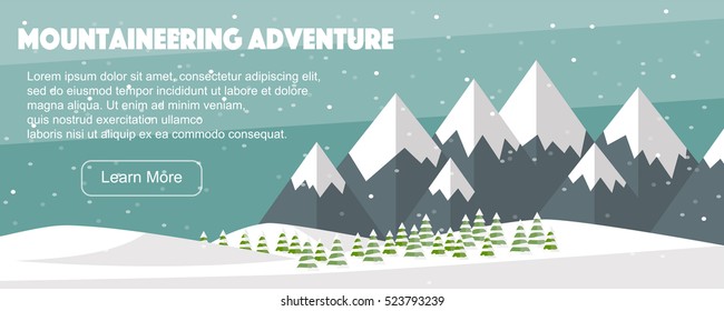 Winter web banner design. Vector high mountains, winter wide landscape.