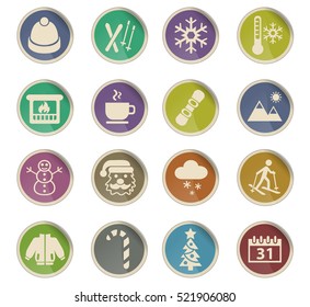 winter web icons on color paper labels