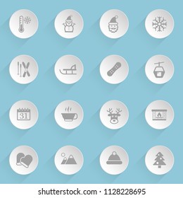 winter web icons on light paper circles
