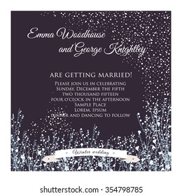 Winter Wedding Invitation Card With Hand Drawn Branch Of Flax