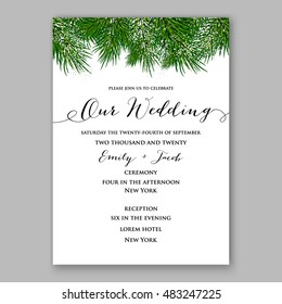 Winter Wedding Invitation With  Garland Of Pine Branch